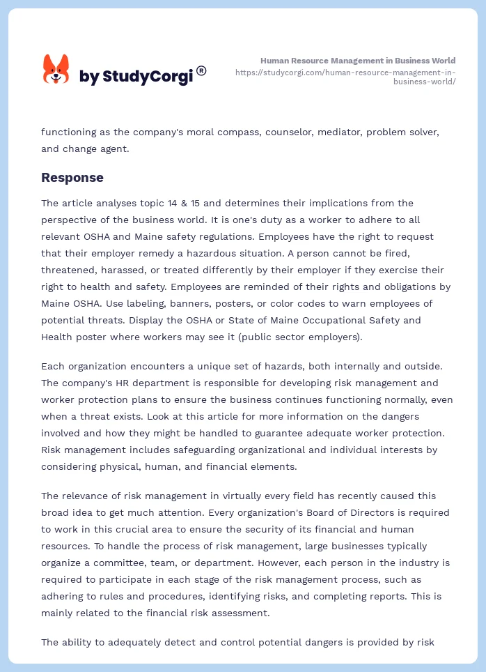 Human Resource Management in Business World. Page 2