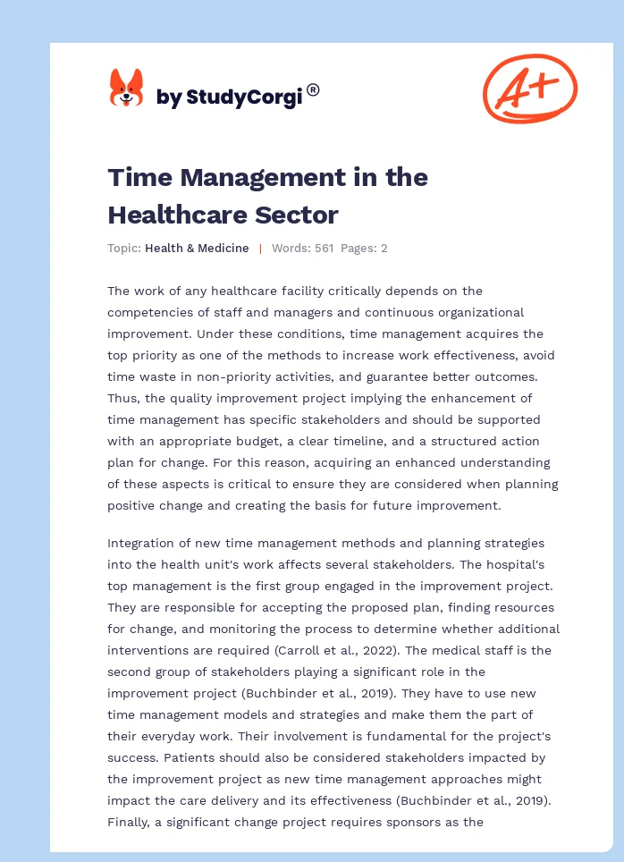 Time Management in the Healthcare Sector. Page 1
