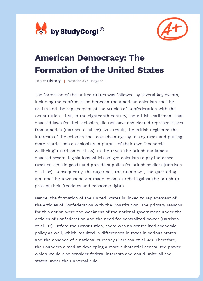 American Democracy: The Formation of the United States. Page 1