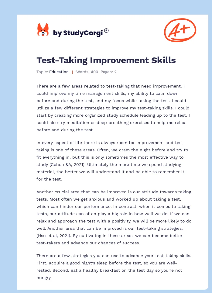 Test-Taking Improvement Skills. Page 1