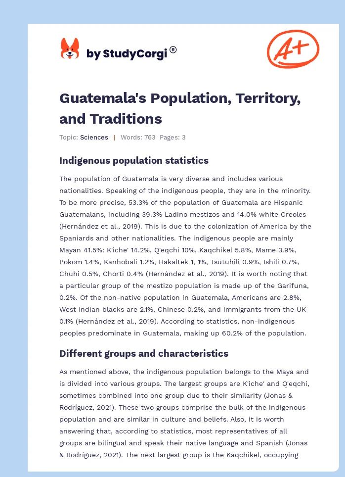Guatemala's Population, Territory, and Traditions. Page 1