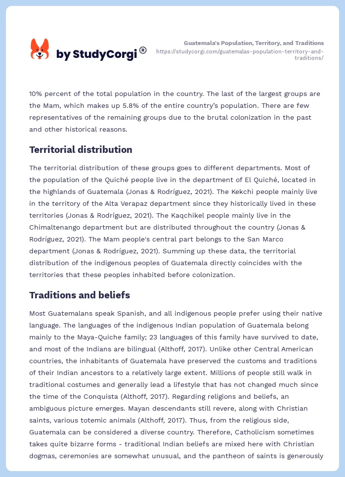 Guatemala's Population, Territory, and Traditions. Page 2