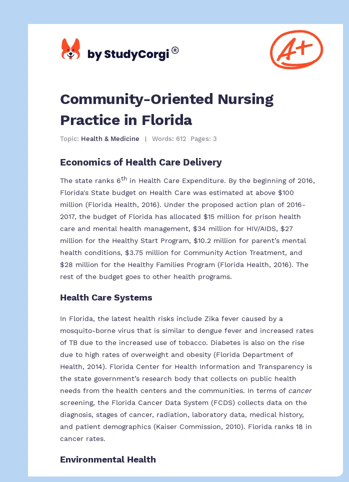 Community-Oriented Nursing Practice in Florida. Page 1