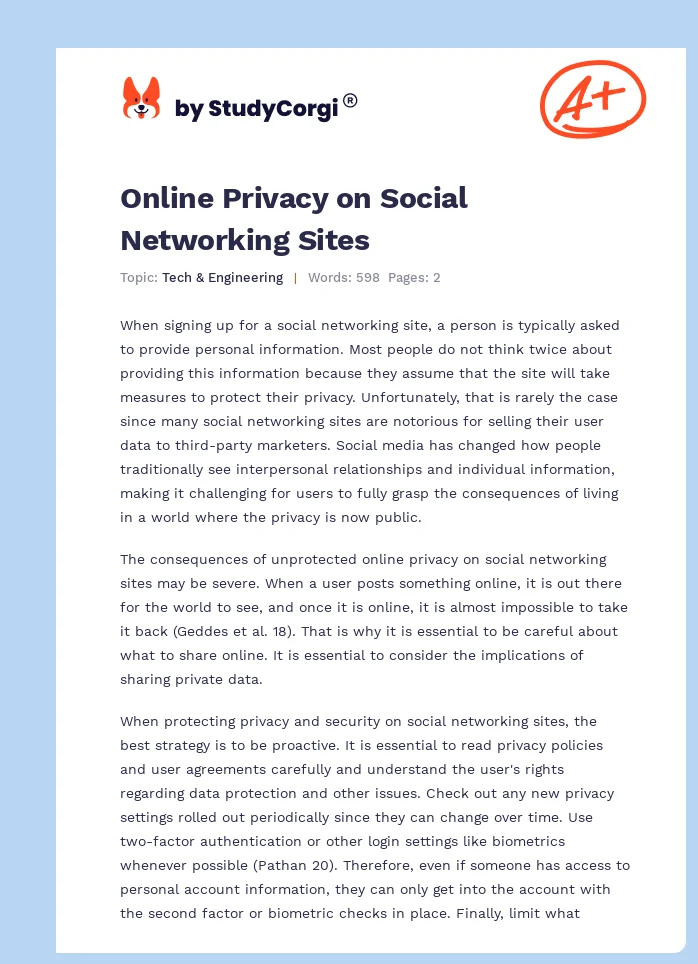 Online Privacy on Social Networking Sites. Page 1