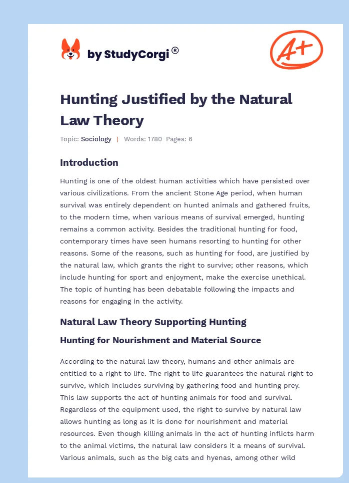 Hunting Justified by the Natural Law Theory. Page 1