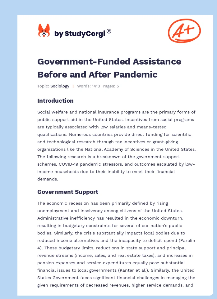 Government-Funded Assistance Before and After Pandemic. Page 1
