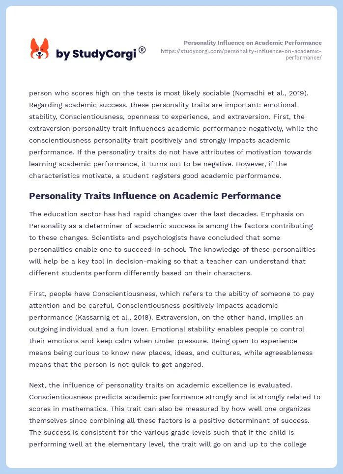 Personality Influence on Academic Performance. Page 2