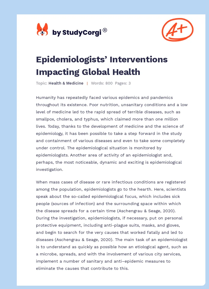 Epidemiologists’ Interventions Impacting Global Health. Page 1