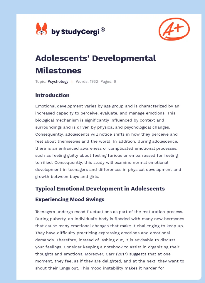 Adolescents' Developmental Milestones. Page 1