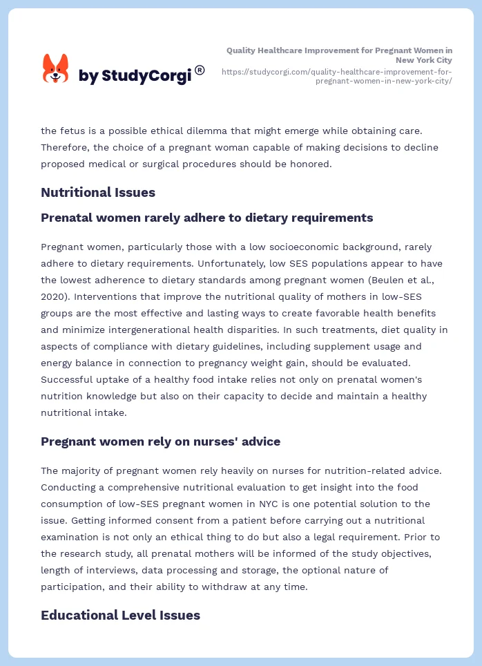 Quality Healthcare Improvement for Pregnant Women in New York City. Page 2