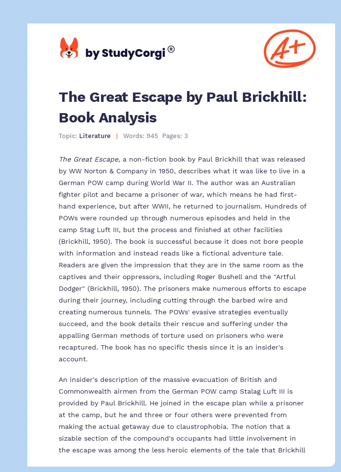 The Great Escape by Paul Brickhill: Book Analysis. Page 1
