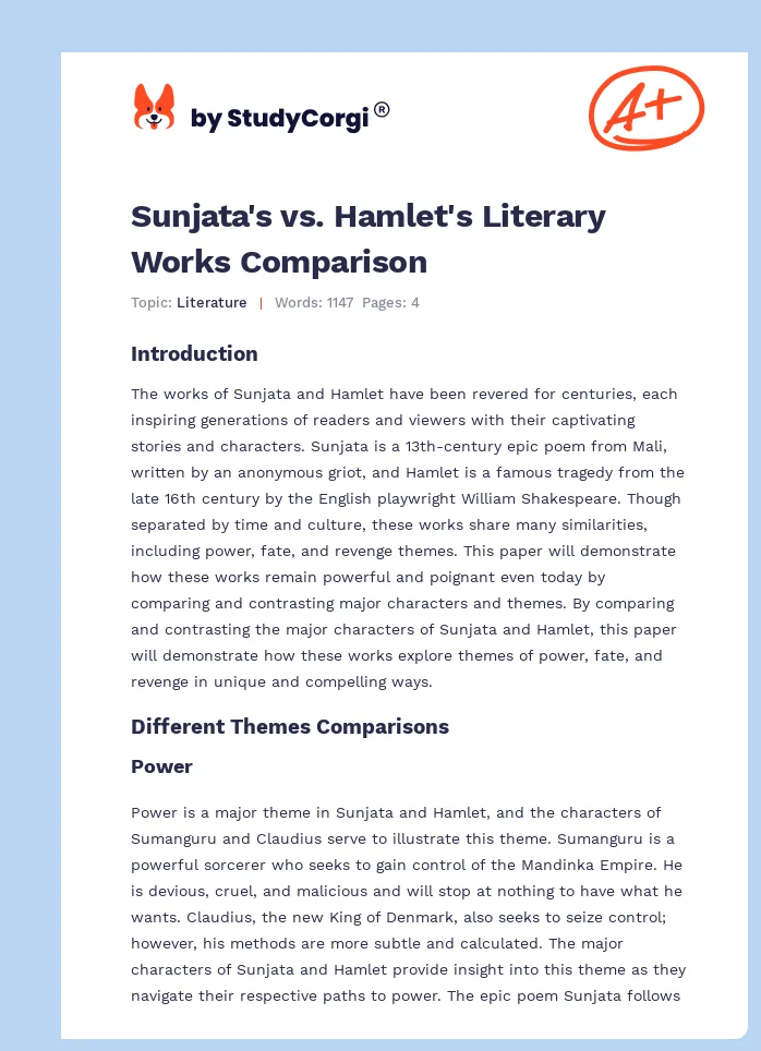 Sunjata's vs. Hamlet's Literary Works Comparison. Page 1