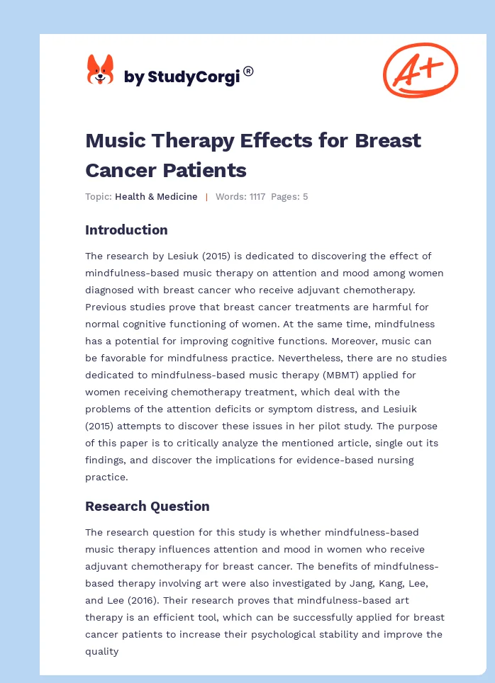 Music Therapy Effects for Breast Cancer Patients. Page 1