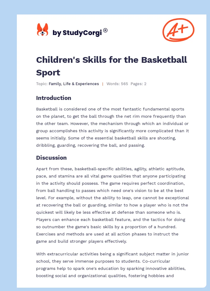 Children's Skills for the Basketball Sport. Page 1