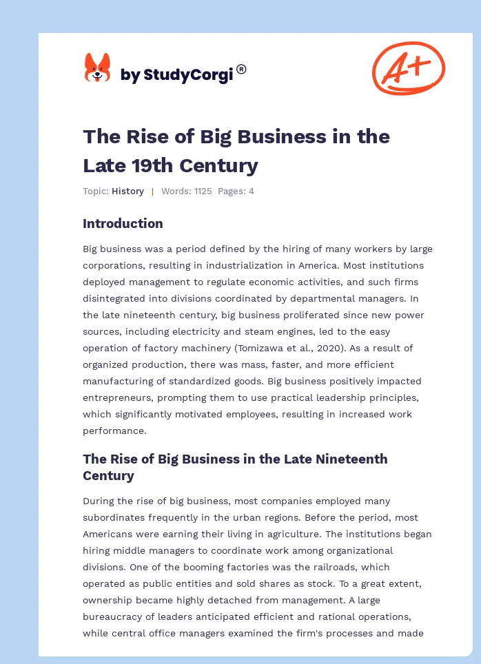 The Rise of Big Business in the Late 19th Century. Page 1