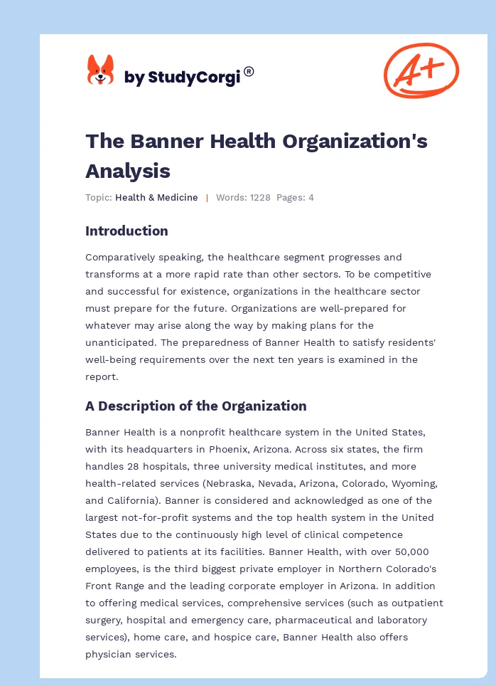 The Banner Health Organization's Analysis. Page 1