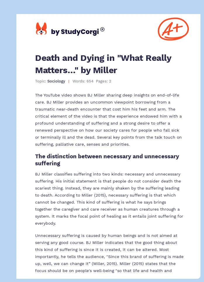 Death and Dying in "What Really Matters…" by Miller. Page 1