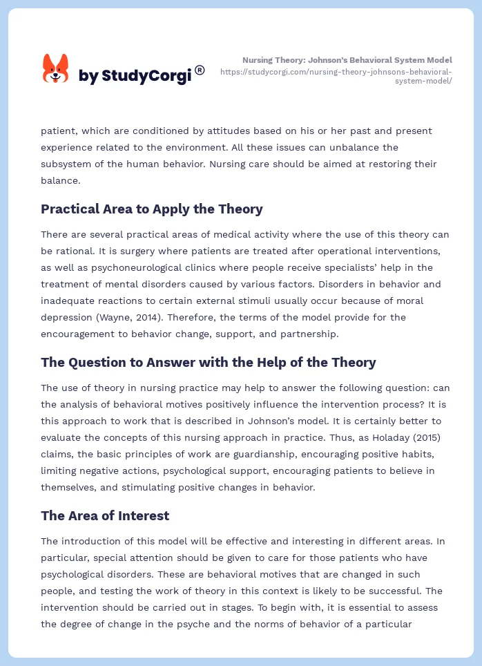 Nursing Theory: Johnson’s Behavioral System Model. Page 2