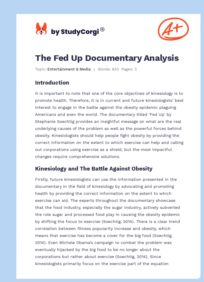 The Fed Up Documentary Analysis. Page 1