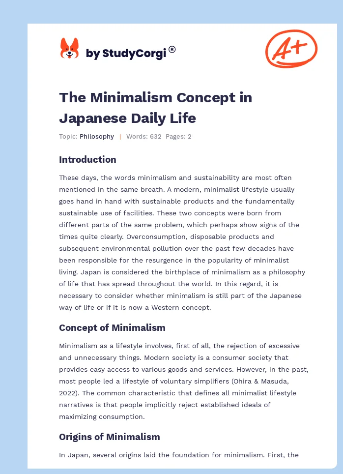 The Minimalism Concept in Japanese Daily Life. Page 1