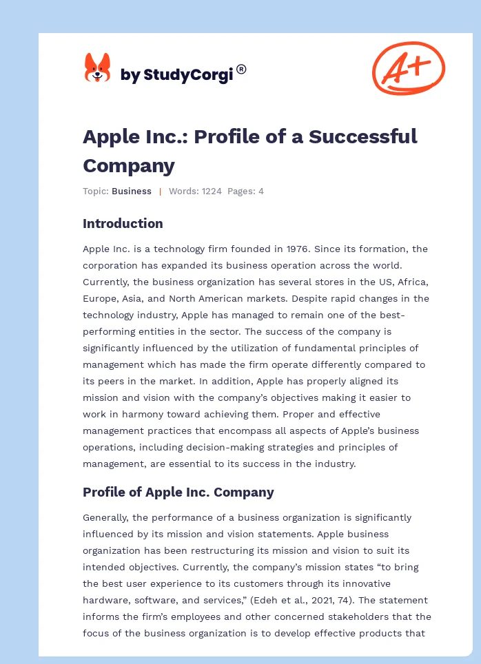 Apple Inc.: Profile of a Successful Company. Page 1