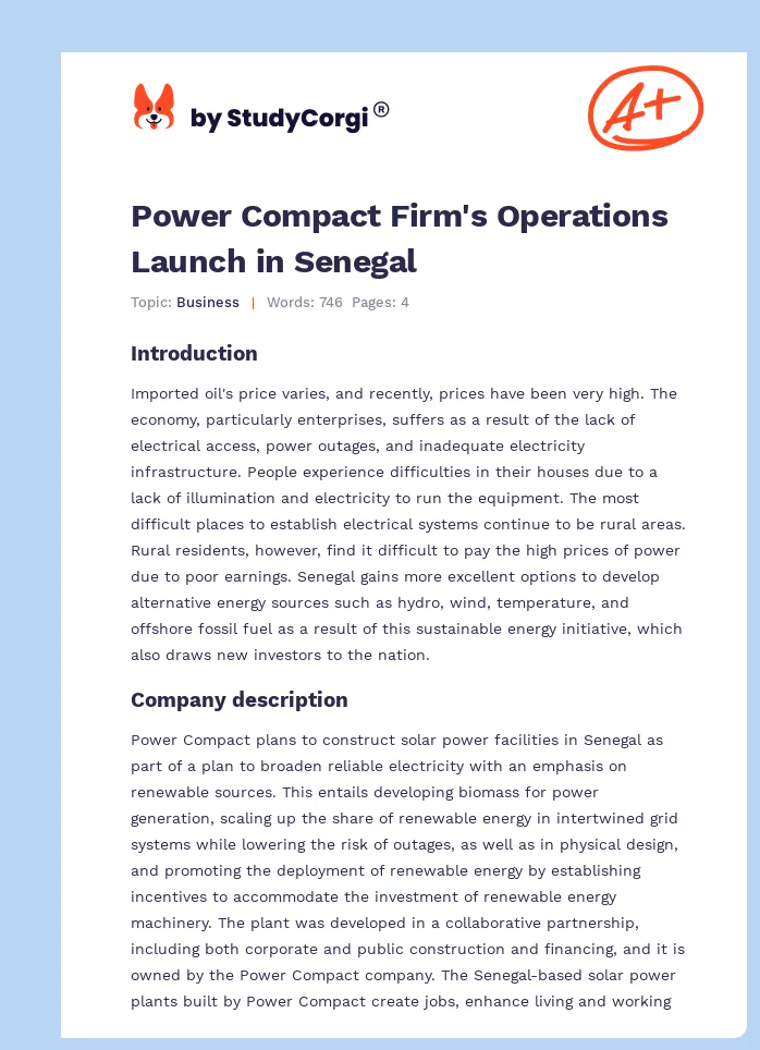 Power Compact Firm's Operations Launch in Senegal. Page 1