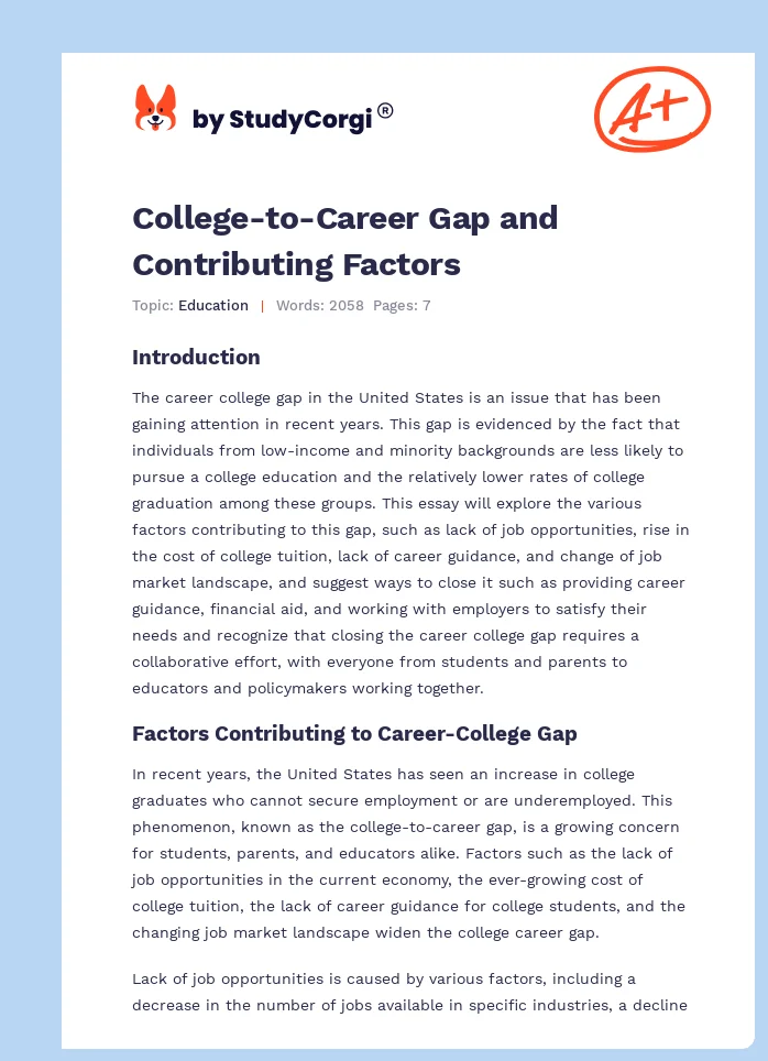 College-to-Career Gap and Contributing Factors. Page 1