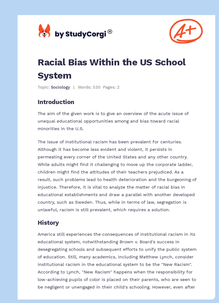 Racial Bias Within the US School System. Page 1