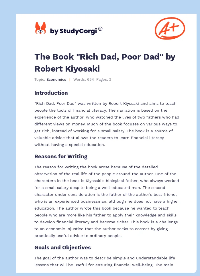 The Book "Rich Dad, Poor Dad" by Robert Kiyosaki. Page 1