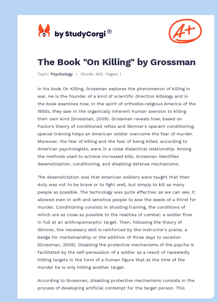 The Book "On Killing" by Grossman. Page 1