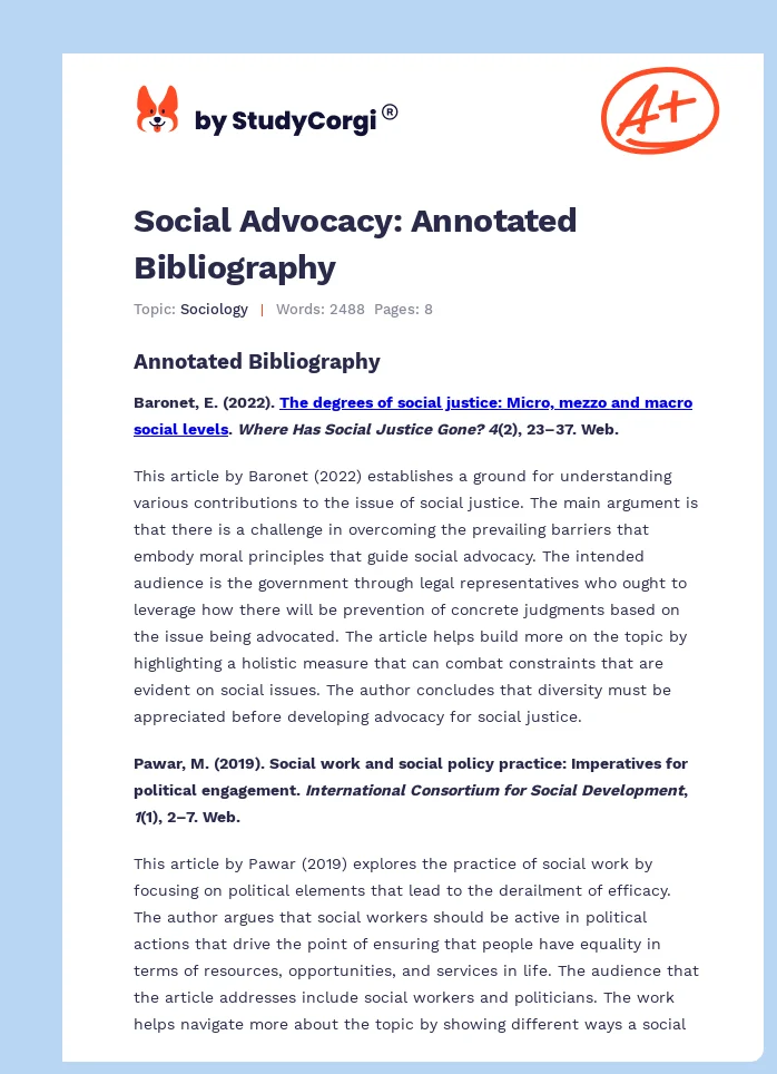 Social Advocacy: Annotated Bibliography. Page 1