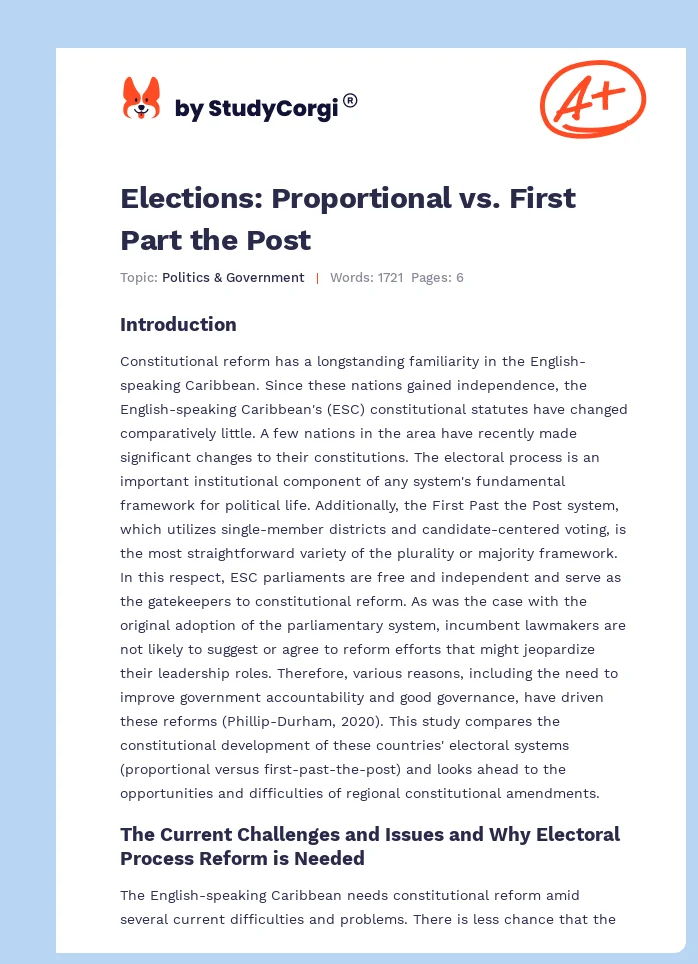 Elections: Proportional vs. First Part the Post. Page 1
