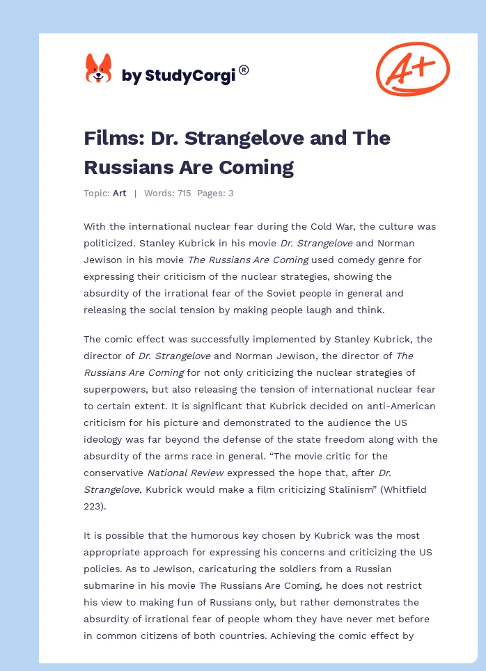 Films: Dr. Strangelove and The Russians Are Coming. Page 1