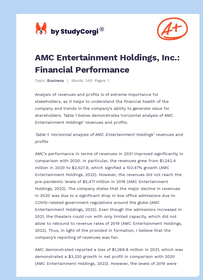 AMC Entertainment Holdings, Inc.: Financial Performance. Page 1