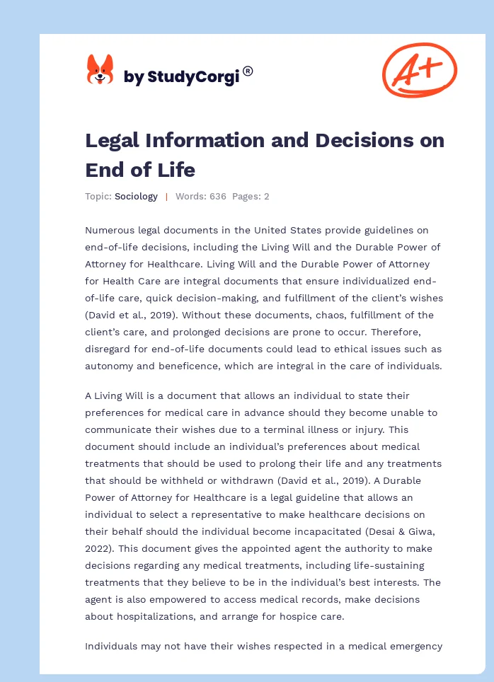 Legal Information and Decisions on End of Life. Page 1