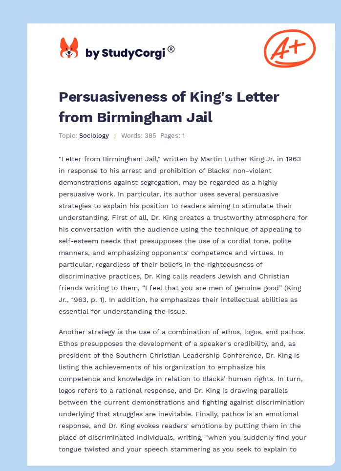 Persuasiveness of King's Letter from Birmingham Jail. Page 1