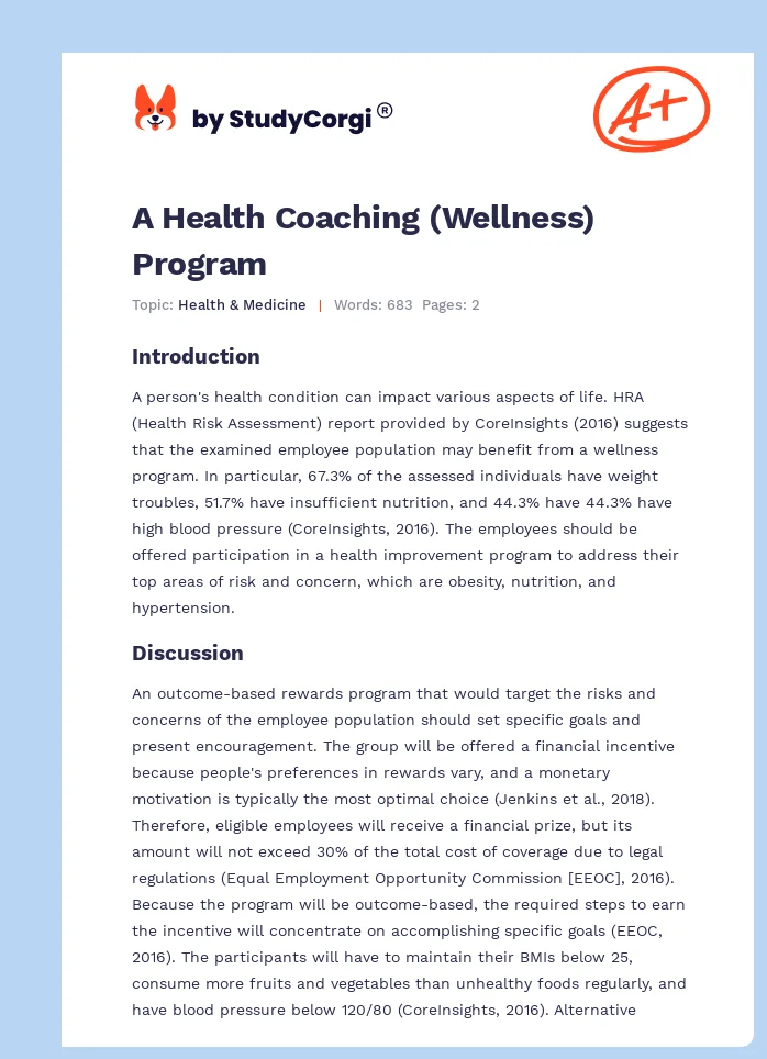 A Health Coaching (Wellness) Program. Page 1