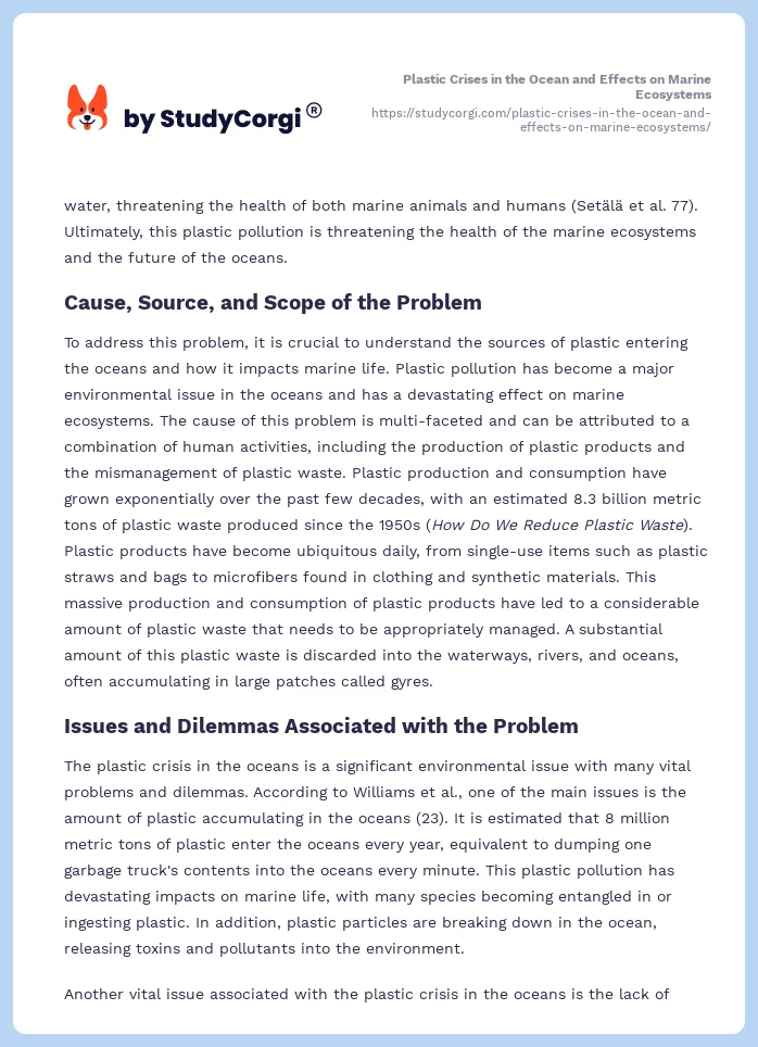 Plastic Crises in the Ocean and Effects on Marine Ecosystems. Page 2