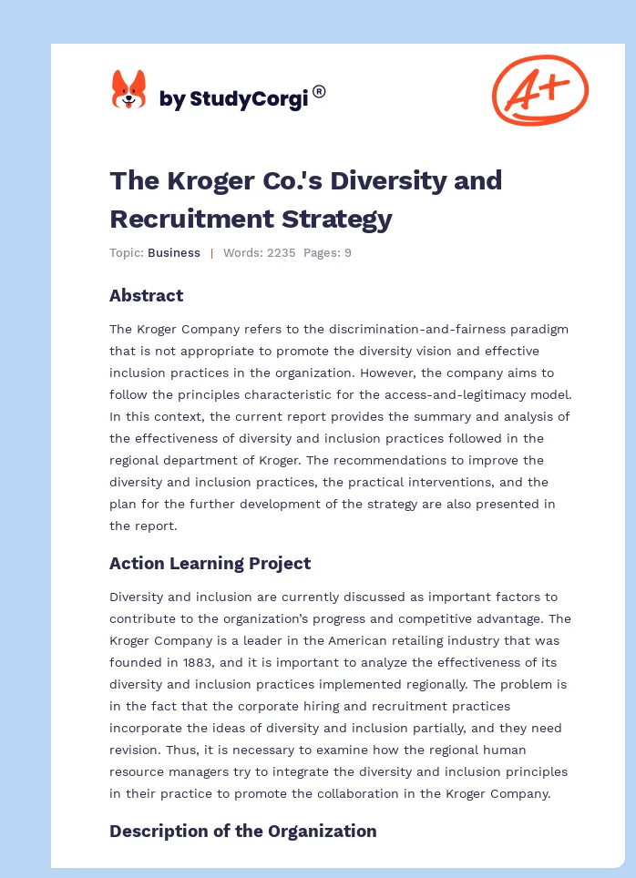 The Kroger Co.'s Diversity and Recruitment Strategy. Page 1