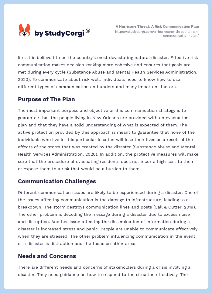 A Hurricane Threat: A Risk Communication Plan. Page 2