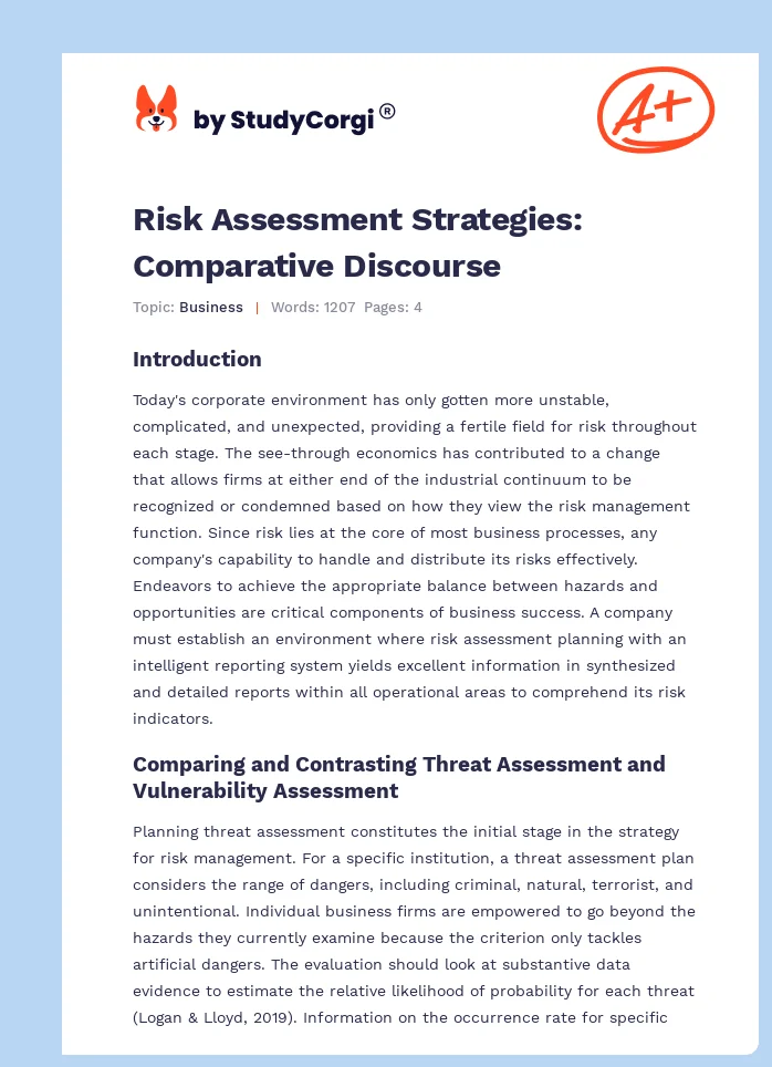 Risk Assessment Strategies: Comparative Discourse. Page 1