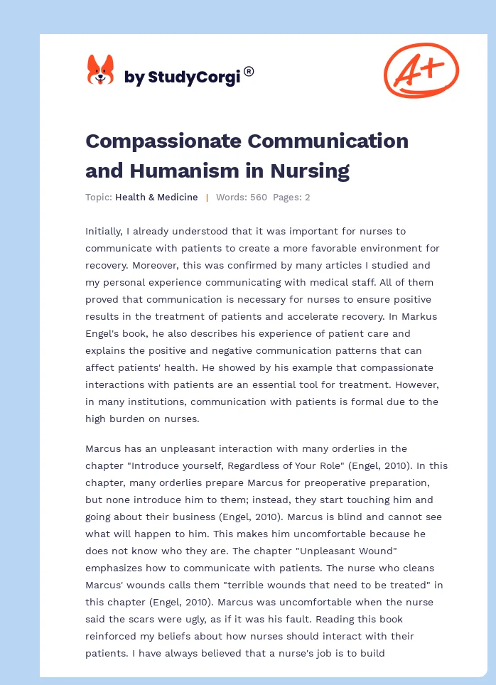 Compassionate Communication and Humanism in Nursing. Page 1