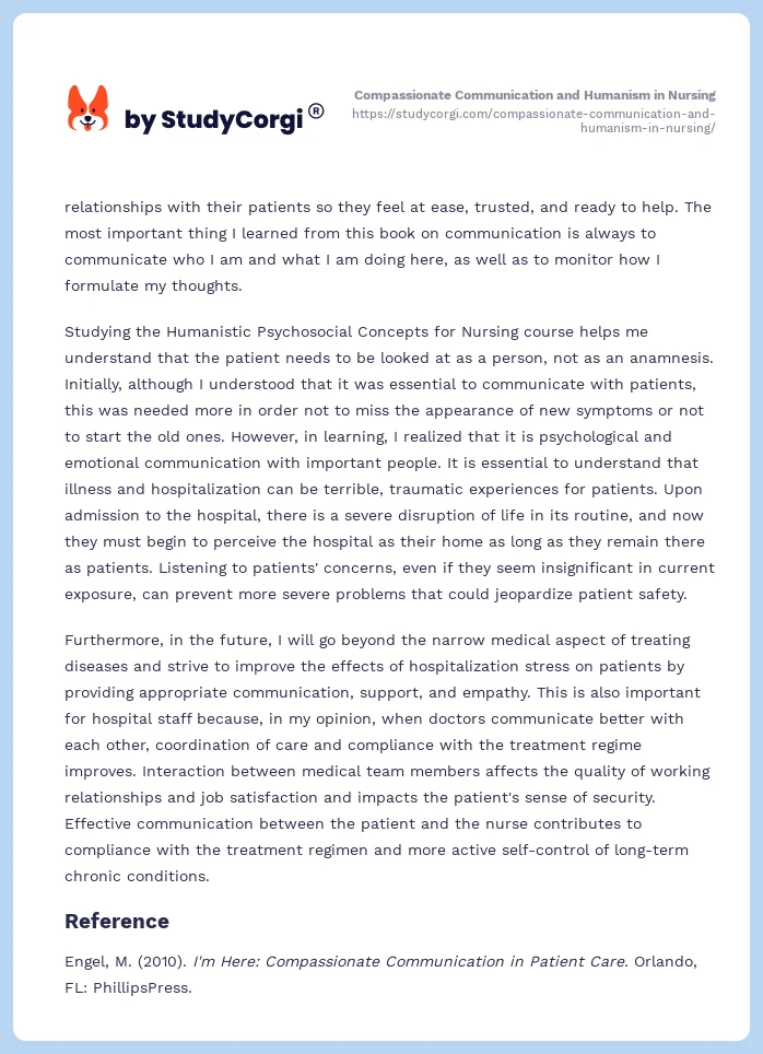 Compassionate Communication and Humanism in Nursing. Page 2