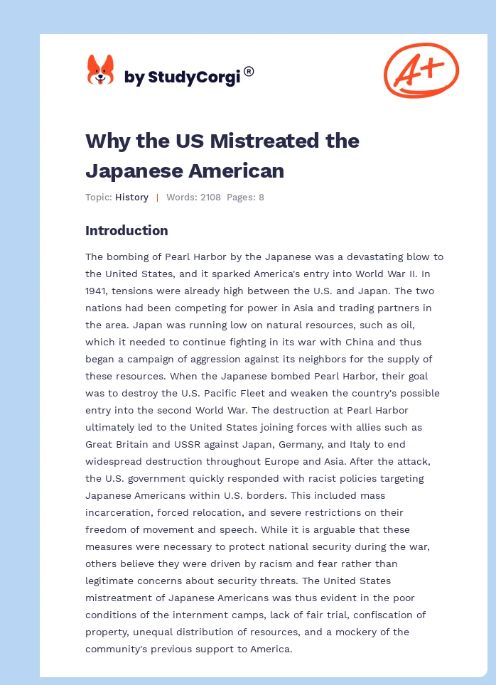 Why the US Mistreated the Japanese American. Page 1