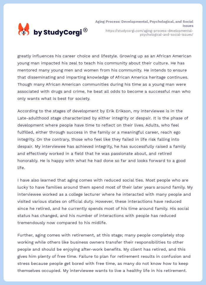 Aging Process: Developmental, Psychological, and Social Issues. Page 2