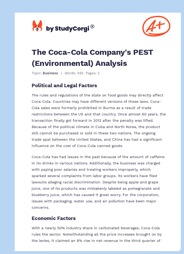 The Coca-Cola Company's PEST (Environmental) Analysis. Page 1