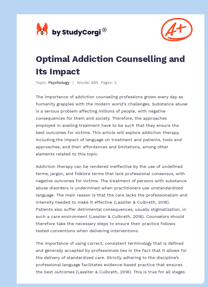 Optimal Addiction Counselling and Its Impact. Page 1