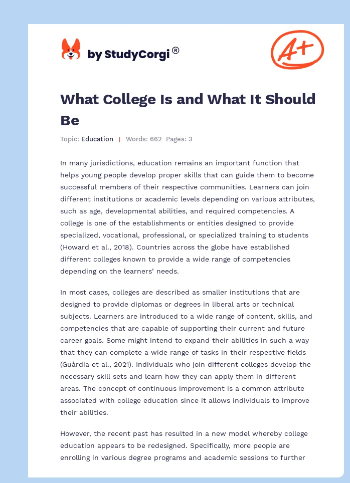 What College Is and What It Should Be. Page 1