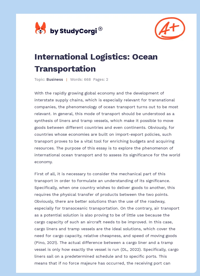 International Logistics: Ocean Transportation. Page 1