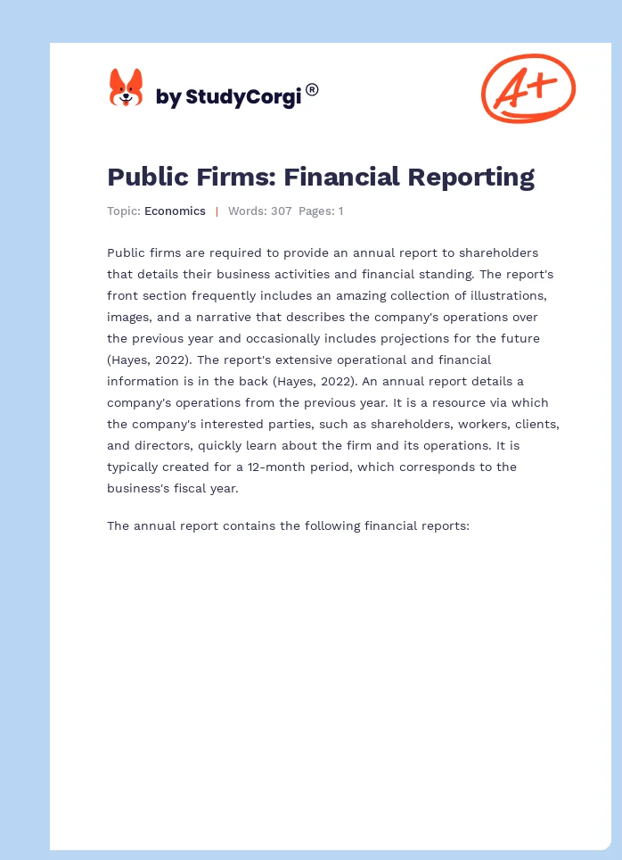 Public Firms: Financial Reporting. Page 1